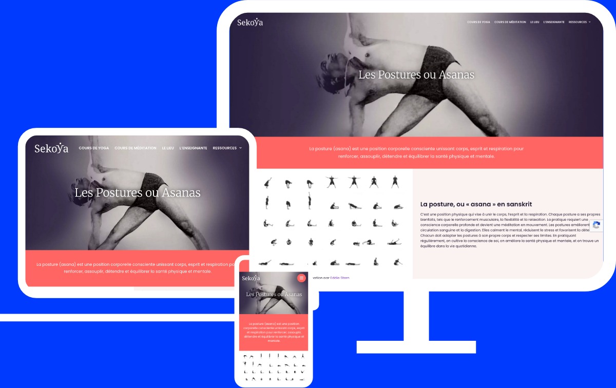 Sékoya, écran format desktop, tablette et mobile du site