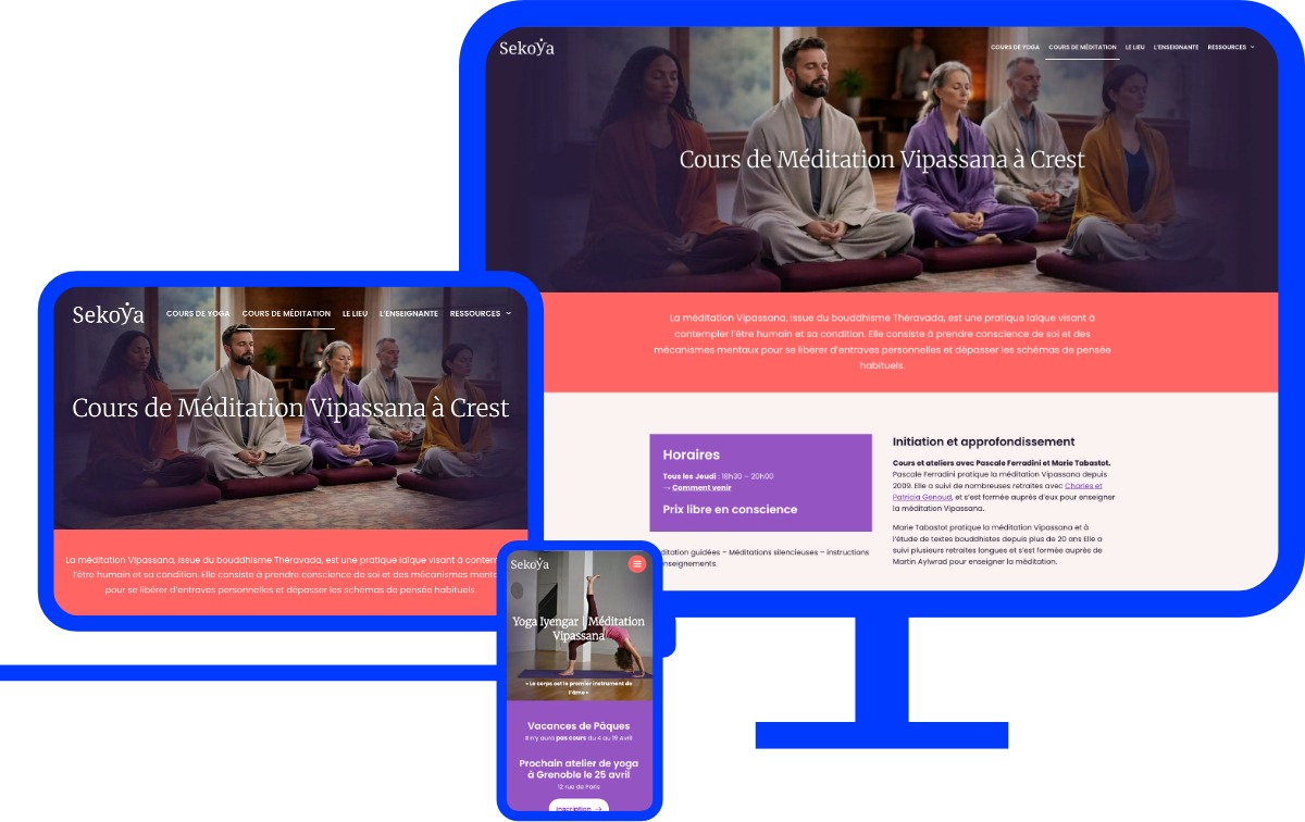 Sékoya, écran format desktop, tablette et mobile du site